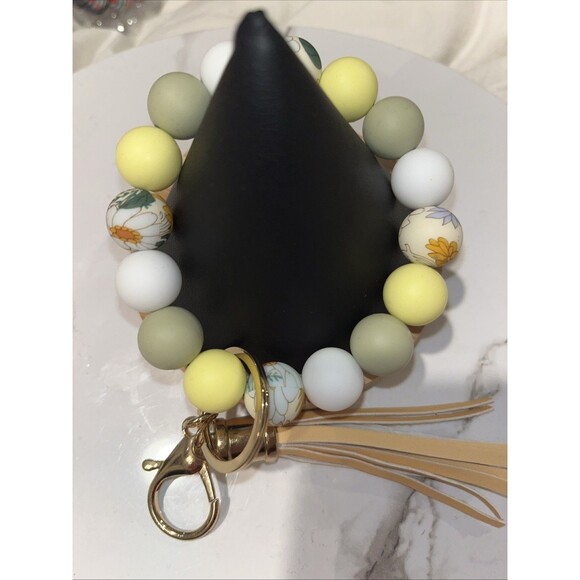 Unbranded Accessories - Silicone Beaded Wristlet Keychain Bracelet Tassel Key Ring Holder
